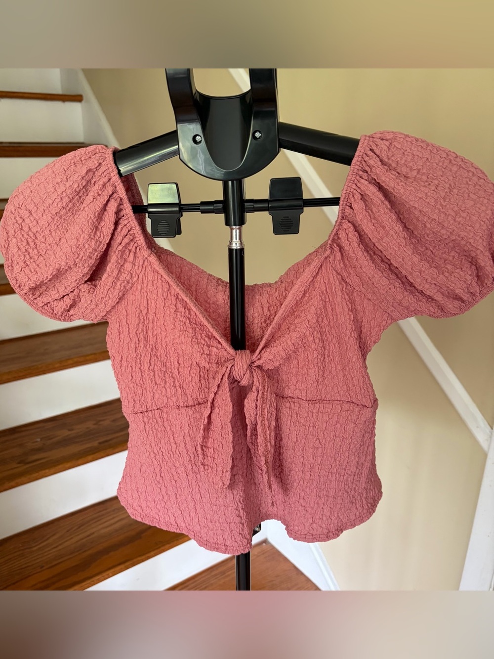 NWT See You Monday Pink Puff Sleeve Sweetheart Neck Tie Front Milkmaid Coquette